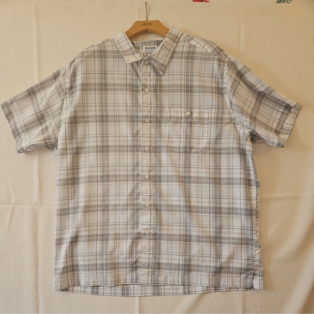 Haggar-Mens Short Sleeve-Casual Button Down Shirt-2XL Gray Plaid